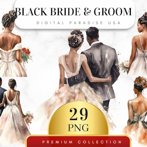 Set of 29, Black Bride and Groom Clipart, Wedding Clipart, Bride and Groom PNG, African American Wedding, Digital Download, Sublimation PNG