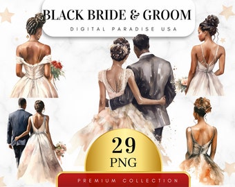 Set of 29, Black Bride and Groom Clipart, Wedding Clipart, Bride and Groom PNG, African American Wedding, Digital Download, Sublimation PNG