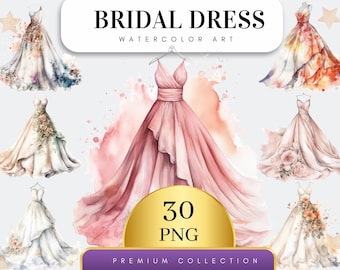 Set of 30, Wedding Clipart, Bride Clipart, Bridal Gowns Clipart, Bride Dress Clipart, Just Married Clipart, Wedding Fashion Png, Digital PNG