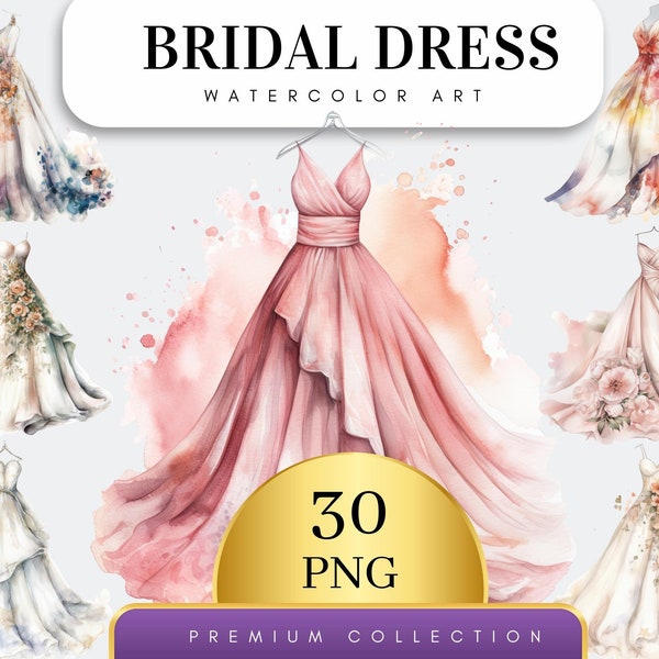 Set of 30, Wedding Clipart, Bride Clipart, Bridal Gowns Clipart, Bride Dress Clipart, Just Married Clipart, Wedding Fashion Png, Digital PNG