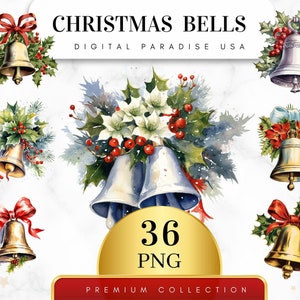 Set von 36, Weihnachtsglocken Clipart, Glocke Clipart, Klingeltöne, Weihnachten PNG, Weihnachtsdekoration, Sublimation Clipart, digitaler Download