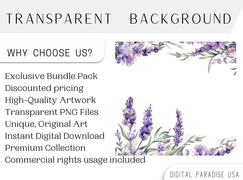 Set of 18, Watercolor Lavender Clipart, Lavender PNG, Floral Clipart, Wedding Clipart, Spring Clipart, Watercolor flower, Digital PNG image 4