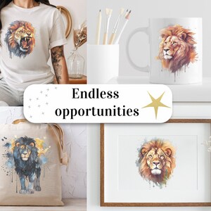 Set of 18, Watercolor Lion Clipart, Lion PNG, Boho Lion Set, Watercolor Lion, Baby shower Clipart, Digital Art, Sublimation Png, Digital PNG image 8