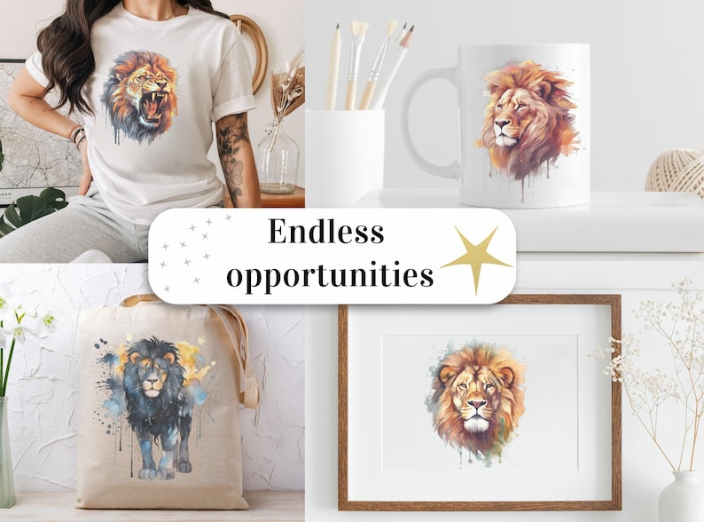 Set of 18, Watercolor Lion Clipart, Lion PNG, Boho Lion Set, Watercolor Lion, Baby shower Clipart, Digital Art, Sublimation Png, Digital PNG image 8