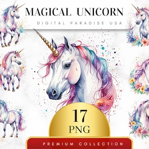 Set of 17, Magical Unicorn Clipart, Unicorn PNG, Watercolor Unicorn, Fantasy Clipart, Unicorn Bundle, Sublimation PNG, Digital Download