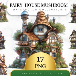 Set of 17, Fairy House Mushroom Clipart, Fairy House png, Magical Mushroom House png, Fairy Clip art, Fantasy Mushroom Clip art, Digital PNG