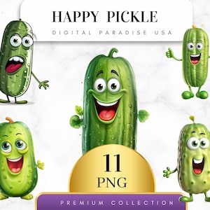 Set of 11, Happy Pickle Clipart, Pickle PNG, Watercolor Pickle, Junk Journal Clipart, Scrapbook Bundle, Sublimation PNG, Digital Download