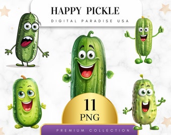 Set of 11, Happy Pickle Clipart, Pickle PNG, Watercolor Pickle, Junk Journal Clipart, Scrapbook Bundle, Sublimation PNG, Digital Download