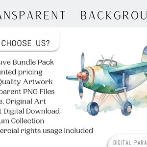 Set di 19 clipart di aeroplani acquerellati, aviazione, viaggi, volare, aerei, clipart, pianificatore digitale, arte digitale, album di ritagli, PNG digitale immagine 4