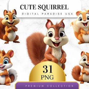 Set of 31, Cute Squirrel Clipart, Squirrel PNG, Woodland Animal, Forest Creature, Cute Animal Clipart, Sublimation Png Digital Download