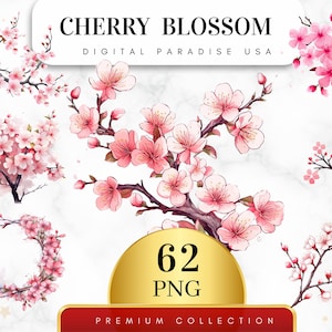 62 個セット、桜のクリップアート、ピンクの花のクリップアート、花の PNG、春のクリップアート、桜の PNG、昇華 PNG、デジタル ダウンロード