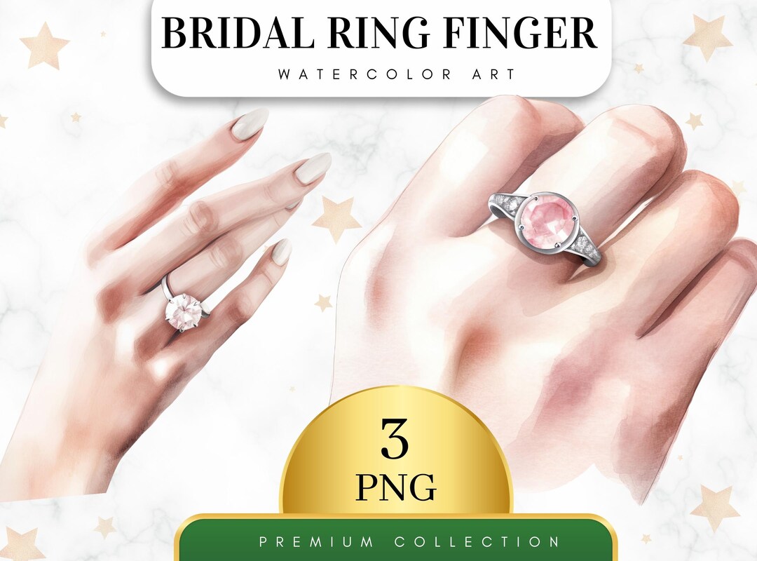 Set of 3, Watercolor Bridal Ring Finger Clipart, Wedding Ring PNG