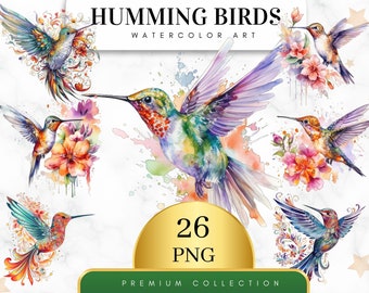 Set of 26, Watercolor Humming Birds Clipart, Spring Birds Png, Birds Clipart, Colorful Birds Clipart, Humming Birds Clipart, Digital PNG