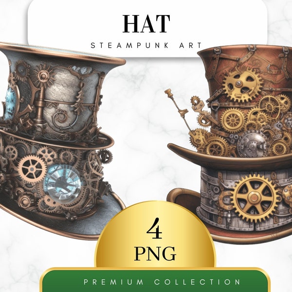 Set of 4, Steampunk Hat Clipart, Watercolor Steampunk Png, Steampunk Art, Steampunk Print, Sublimation Png, Hat Clip art Png, Digital Png