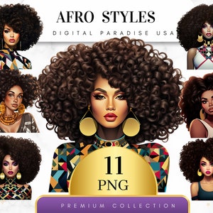 Set of 11, Afro Styles Clipart, Afro Art, Black Girl Clipart, Black Girl Magic, African American Clipart, Digital Download, Sublimation PNG