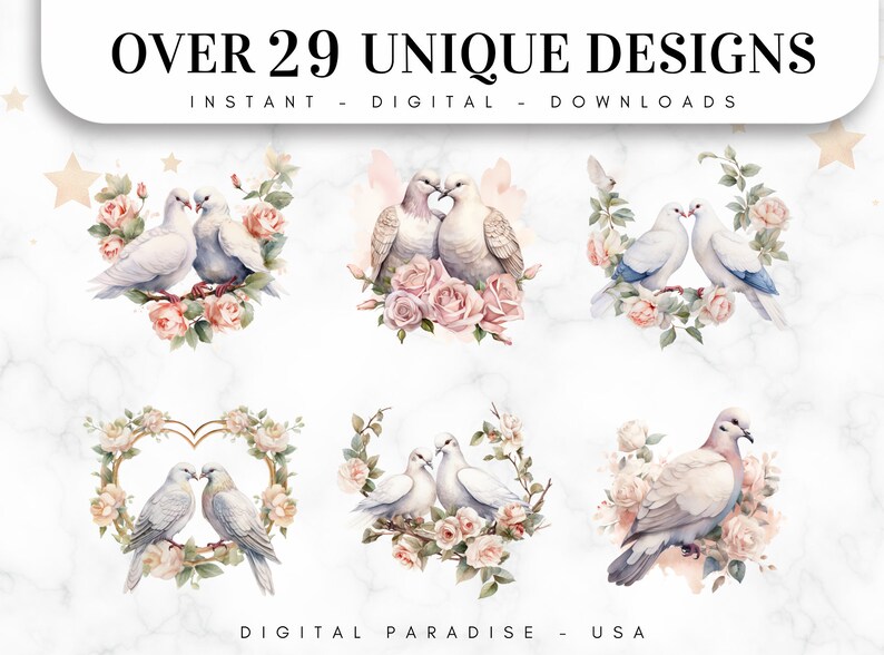 Set of 29, Cute Pigeons Clipart, Pigeon PNG, Bird Clipart, Scrapbook Birds, Watercolor Pigeons, Pigeon Art, Digital Download,Sublimation PNG image 2