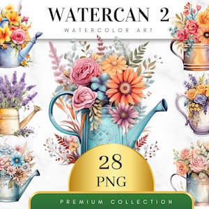 Set of 28, Watering Can clipart, Watercolor Watering Can, Floral Clipart PNG, Floral Watering Can Png, Wall Art, Scrapbooking, Digital PNG