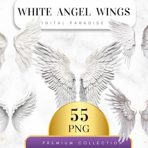 Lot de 55, clipart ailes d&#39;ange blanc, aile d&#39;ange PNG, clipart ailes d&#39;ange, ailes de fée, téléchargement numérique, sublimation PNG, journal indésirable