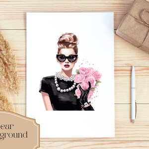 Set of 9, Watercolor Glamour Gazette, Fashion girl Clipart, Fashion Girl Png, Girl with Glasses, Girl Boss Clipart, Girls Art, Digital Png image 3
