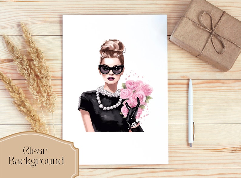 Set of 9, Watercolor Glamour Gazette, Fashion girl Clipart, Fashion Girl Png, Girl with Glasses, Girl Boss Clipart, Girls Art, Digital Png image 3