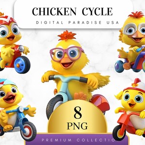Set of 8, Watercolor Chicken Cycle Clipart, Chicken Clipart, Farm Animals, Chicken PNG, Junk Journal, Sublimation PNG, Digital Download