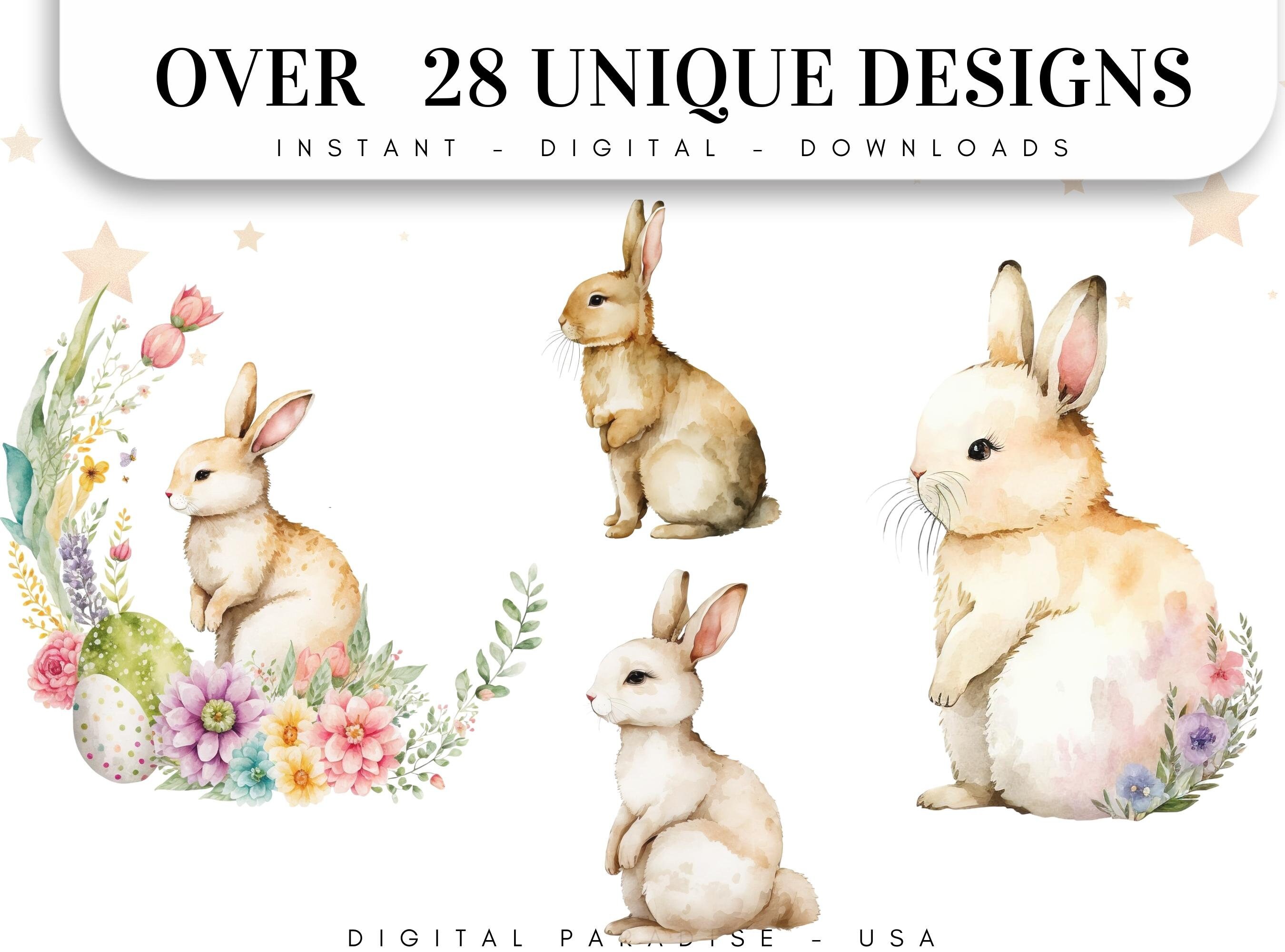 Set of 28, Watercolor Bunnies Clipart, Spring Bunnies PNG, Nursery ...