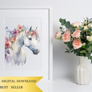 Set of 23, Watercolor Floral Horse Art, Floral Horse Clipart, Watercolor Horse Png, Card Making, Mixed Media, Floral Horse Svg, Digital PNG image 5