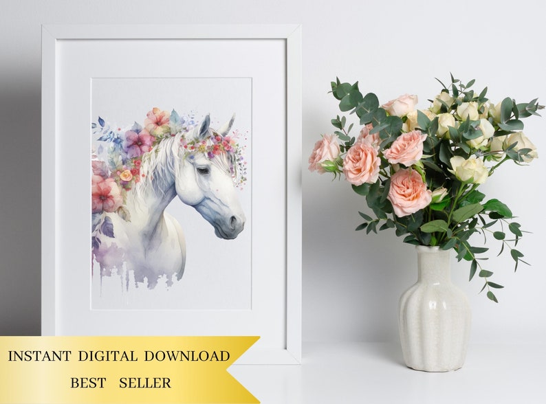 Set of 23, Watercolor Floral Horse Art, Floral Horse Clipart, Watercolor Horse Png, Card Making, Mixed Media, Floral Horse Svg, Digital PNG image 5