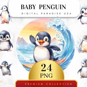 Set of 24, Baby Penguin Clipart, Penguin PNG, Winter Clipart, Penguin Illustration, Cute Penguin, Scrapbook Clipart, Sublimation,Digital PNG