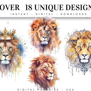 Set of 18, Watercolor Lion Clipart, Lion PNG, Boho Lion Set, Watercolor Lion, Baby shower Clipart, Digital Art, Sublimation Png, Digital PNG image 2