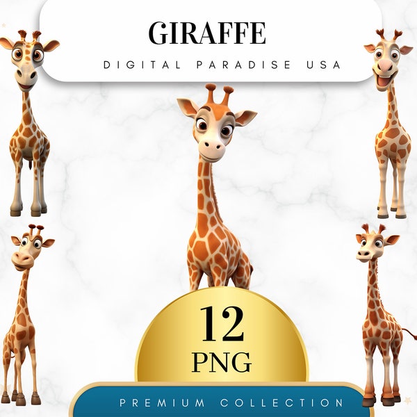 Set of 12, Watercolor Giraffe Clipart, Giraffe PNG, Jungle Animals, Safari Clipart, Zoo Animals, Junk Journal, Sublimation, Sublimation PNG