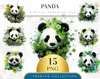 Set of 15, Watercolor Panda Clipart, Floral Panda Png, Watercolor Panda, Sublimation, Animal Clipart, Panda Bear, Nursery Art, Digital PNG