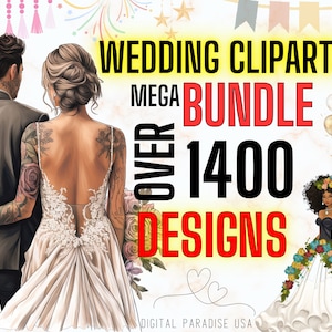 ウェディング クリップアート メガ バンドル、結婚 PNG、昇華 PNG、新婚クリップアート、新郎クリップアート、花嫁クリップアート、カード作成、デジタル ダウンロード