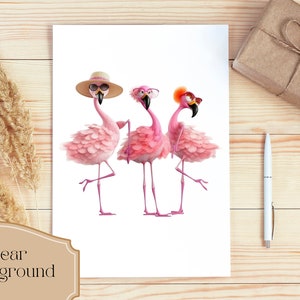 a card with two flamingos wearing sombreros
