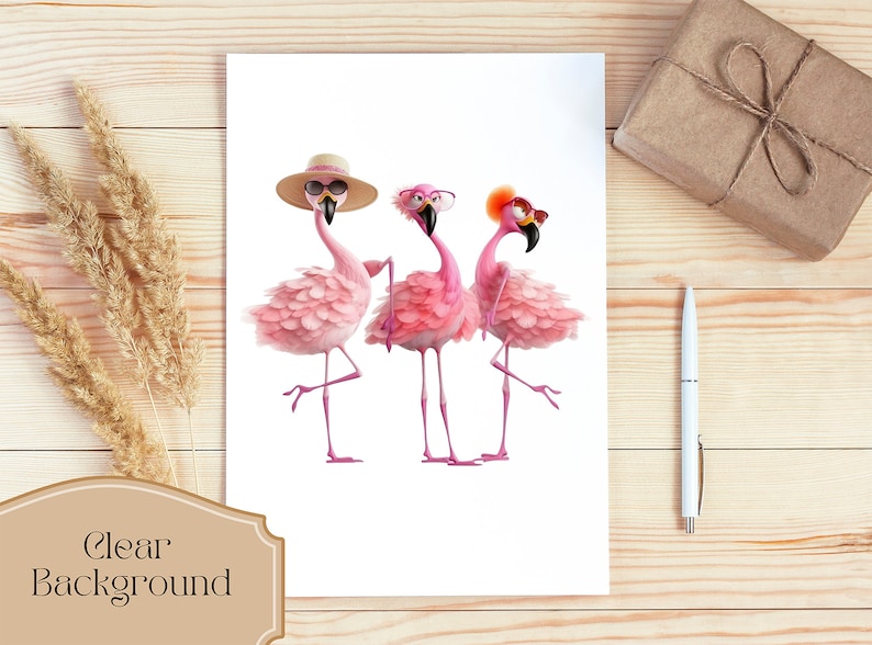 a card with two flamingos wearing sombreros