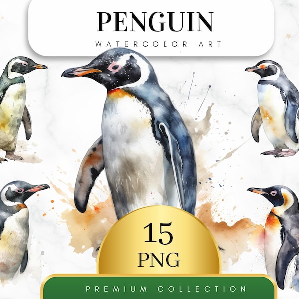 Lot de 15, art aquarelle pingouin, clipart pingouin, pingouin Png, clipart aquarelle, clipart oiseaux, sublimation png, art pour chambre d'enfant, png numérique