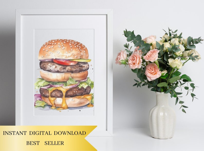 Lot de 11, clipart Burger aquarelle, lot de cliparts Fast-Food, Clipart Hamburger, Fast Food Png, Sublimation Png, Scrapbooking, Digital Png image 5