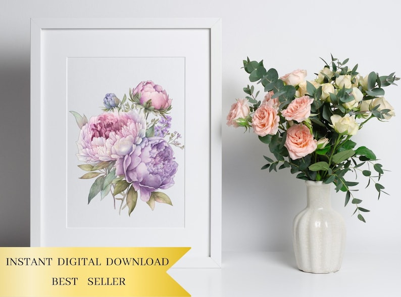 Set of 18, Watercolor Lavender Clipart, Lavender PNG, Floral Clipart, Wedding Clipart, Spring Clipart, Watercolor flower, Digital PNG image 5