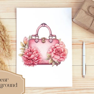 Set of 16, Watercolor Bag of Beauty Clipart, Fashion Bags clipart, Handbag clip Art, Floral Purse Png, Vintage Purse Clipart, Digital Png image 3