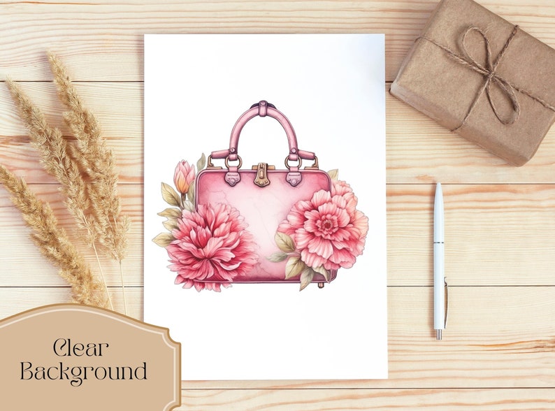 Set of 16, Watercolor Bag of Beauty Clipart, Fashion Bags clipart, Handbag clip Art, Floral Purse Png, Vintage Purse Clipart, Digital Png image 3