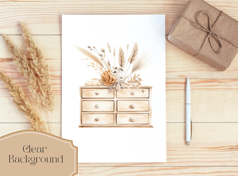 Set of 31, Boho Beige Cliparts, Beige Clipart Bundle, Junk Journal Art, Scrapbook Clipart, Beige Dreamcatcher, Sublimation, Digital Download image 3