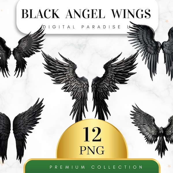 Set of 12, Black Angel Wings Clipart, Wings PNG, Gothic Wings, Angel Wings Clipart, Halloween Clipart, Sublimation PNG, Digital Download