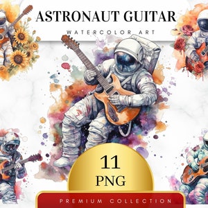Set of 11, Watercolor Astronaut Guitar, Guitar png, Musical Clipart, Classic Guitar, Floral Guitar, Rock Clipart, Astronaut Art, Digital Png