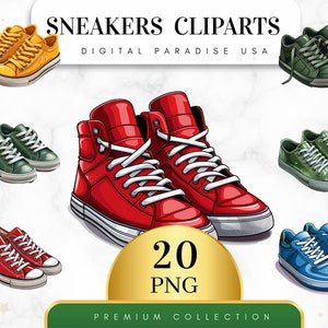Set of 20, Sneakers Clipart, Shoe Clipart, Sneakers PNG, Shoe Bundle, Watercolor Sneakers, Sneakers Art, Digital Download, Sublimation PNG