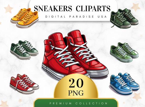 Set of 20, Sneakers Clipart, Shoe Clipart, Sneakers PNG, Shoe Bundle, Watercolor Sneakers, Sneakers Art, Digital Download, Sublimation PNG