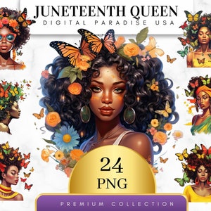 Set of 24, Juneteenth Queen Clipart, Afro woman png, Black Girl Clipart, Black Girl Png, Black Girl Fashion, Girl Clipart Png, Digital Png