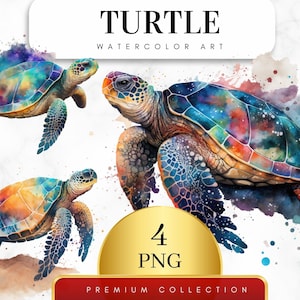 Set of 4, Watercolor Sea Turtle, Turtle Clip Art Png, Ocean Lover, Turtle Png, Summer Png, Sublimation Designs, Beach Shirt Png, Digital PNG