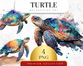 Set of 4, Watercolor Sea Turtle, Turtle Clip Art Png, Ocean Lover, Turtle Png, Summer Png, Sublimation Designs, Beach Shirt Png, Digital PNG