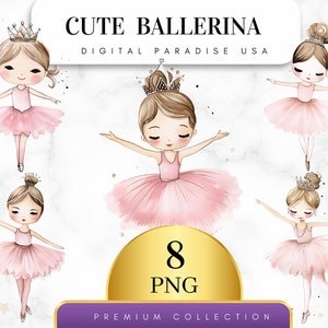 Set of 8, Cute Ballerina Clipart, Ballerina PNG, Ballet Dancer Clipart, Ballerina Art, Dance Clipart, Sublimation PNG, Digital Download