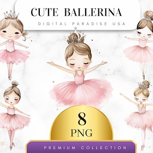 Set of 8, Cute Ballerina Clipart, Ballerina PNG, Ballet Dancer Clipart, Ballerina Art, Dance Clipart, Sublimation PNG, Digital Download